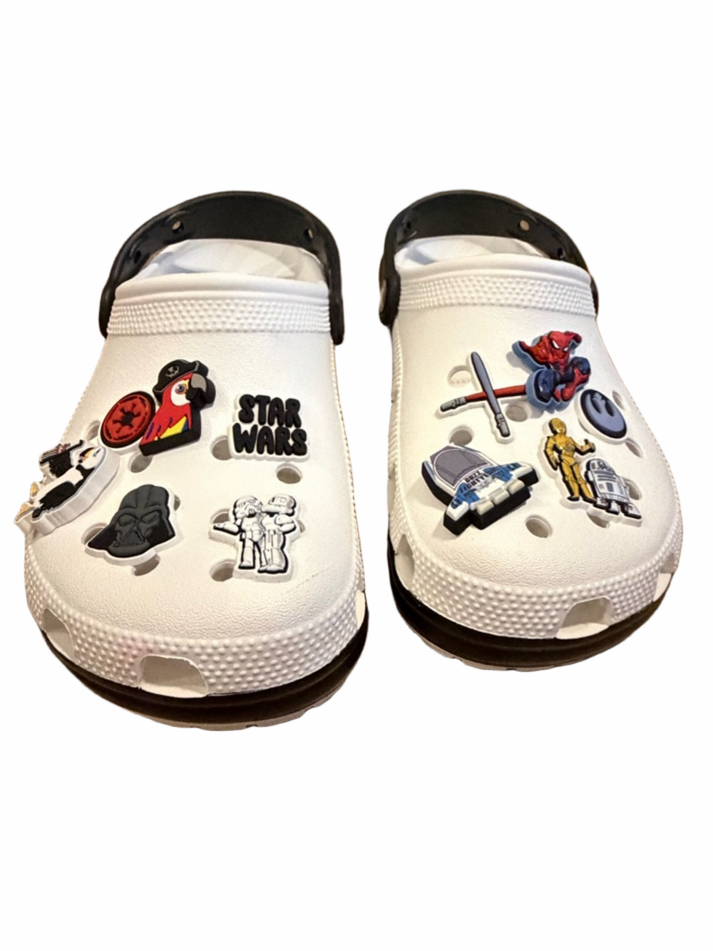 Kids White Crocs Shoes with Star Wars Charms